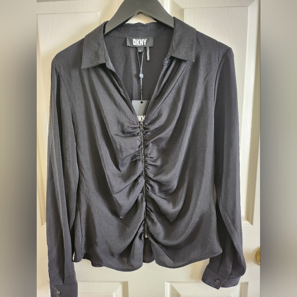 DKNY Black Ruched Blouse